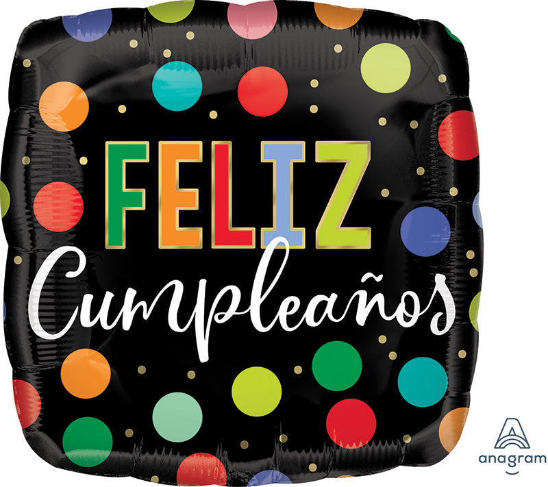18" Feliz Cumpleaños Bright Dots Foil Balloon (Spanish)