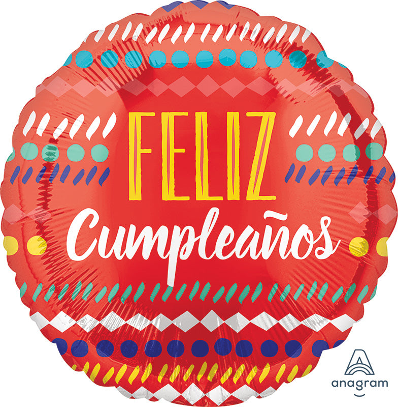 18" Feliz Cumpleaños Festive Streamers Foil Balloon (Spanish)