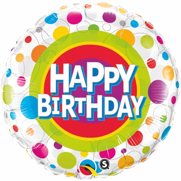 18" Happy Birthday Colourful Dots Balloon
