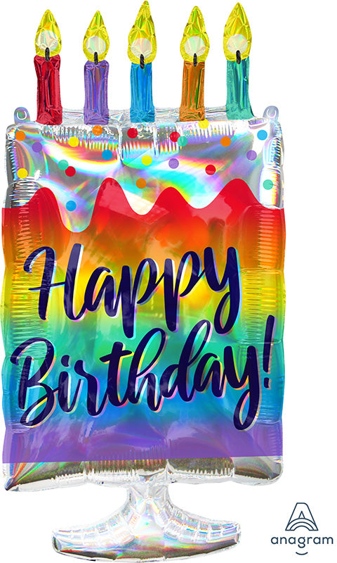30" Happy Birthday Iridescent Cake Holographic Foil Balloon