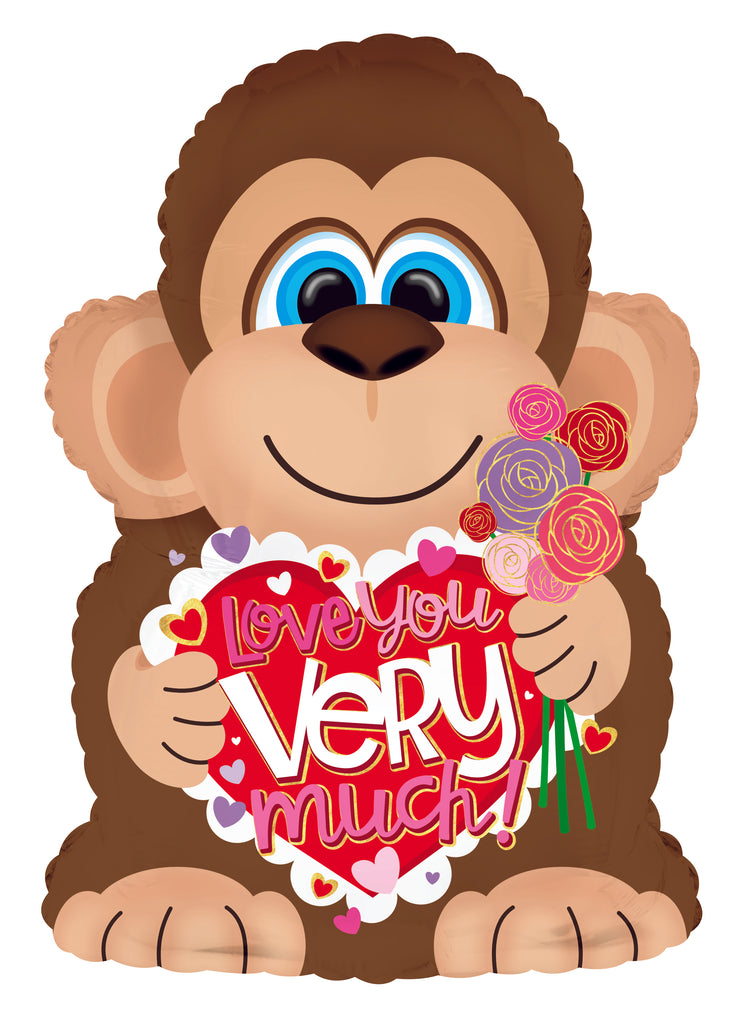 22" Gold Roses Love You Very Much Monkey Foil Balloon
