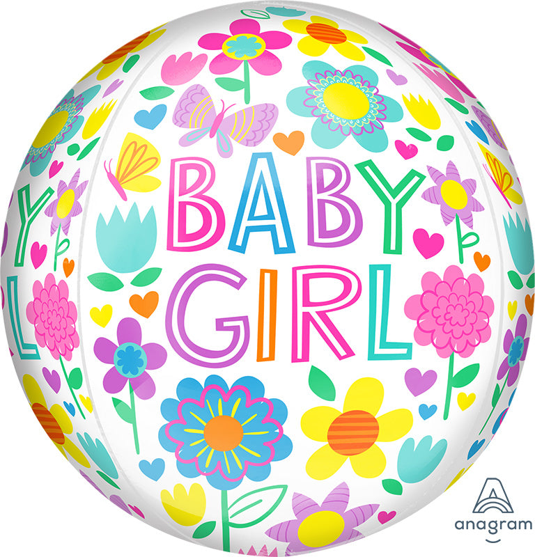 16" Orbz Baby Girl Floral Butterfly Foil Balloon