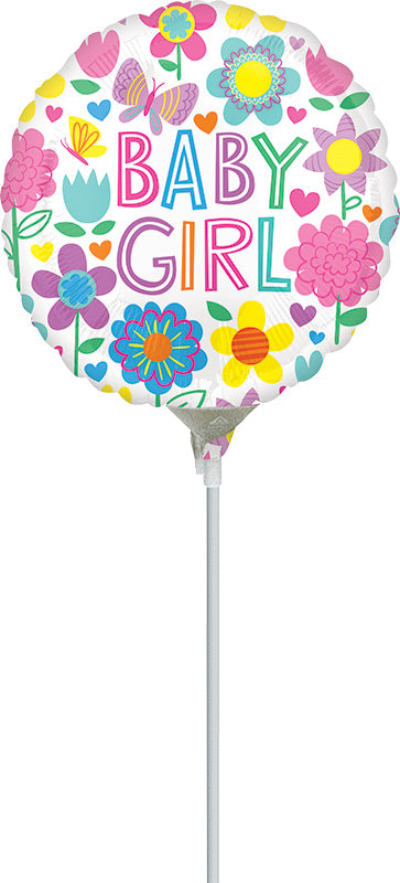 9" Airfill Only Baby Girl Floral Butterfly Foil Balloon