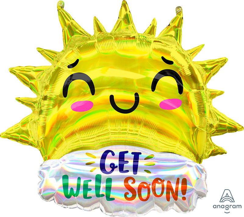 29" Holographic Get Well Happy Sun Foil Balloon