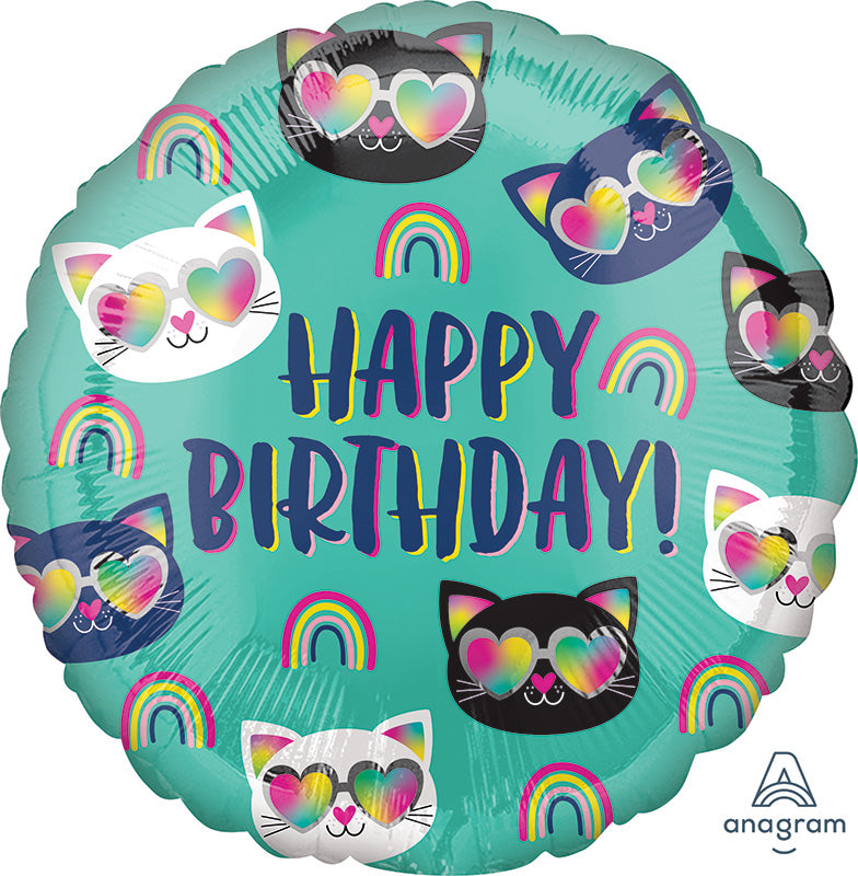 18" Cool Kitty Rainbow Birthday Foil Balloon