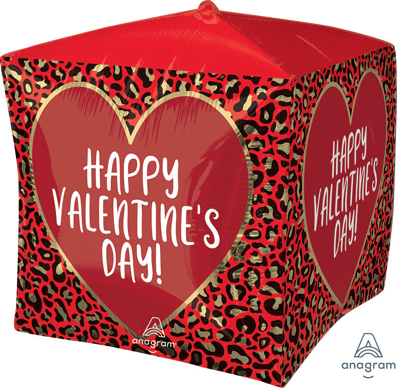 15" Ultrashape Cubez Happy Valentine's Day Animal Print Foil Balloon