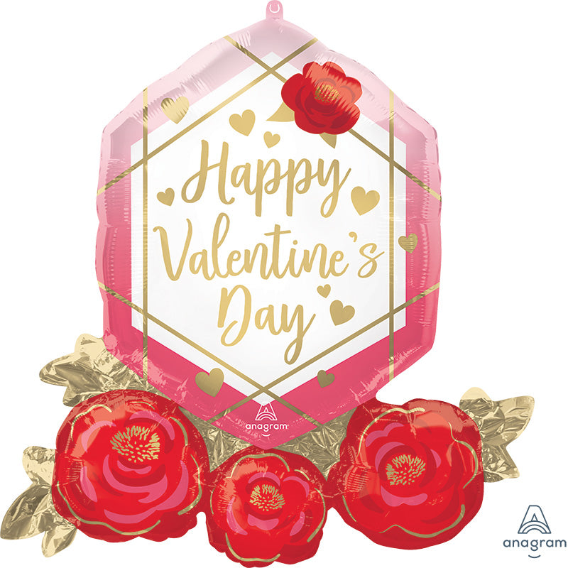 30" SuperShape Happy Valentine's Day Gem & Roses Foil Balloon