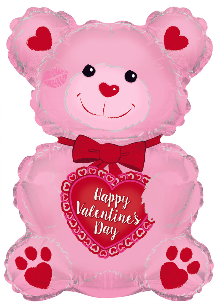 12" Airfill Only Happy Valentine's Day Pink Teddy Bear Foil Balloon