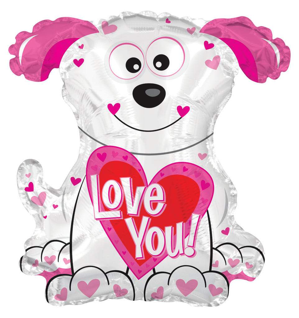 12" Airfill Only Love You Pink and White Doggie Foil Balloon