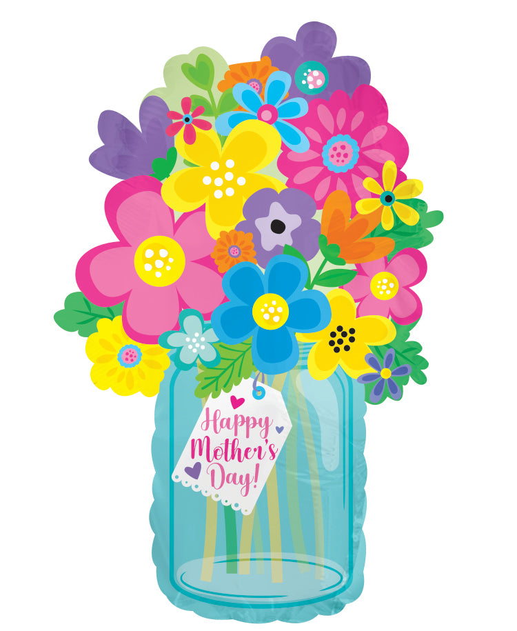 10" Airfill Only Happy Mother's Day Blue Mason Jar Foil Balloons