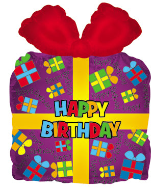 14" Airfill Only Purple Birthday Present Balloon