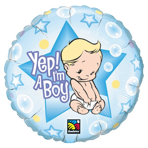 18" Yep! I'm A Boy Packaged Mylar Balloon