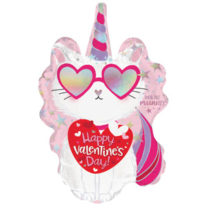 12" Airfill Only Happy Valentine's Day Caticorn Foil Balloon
