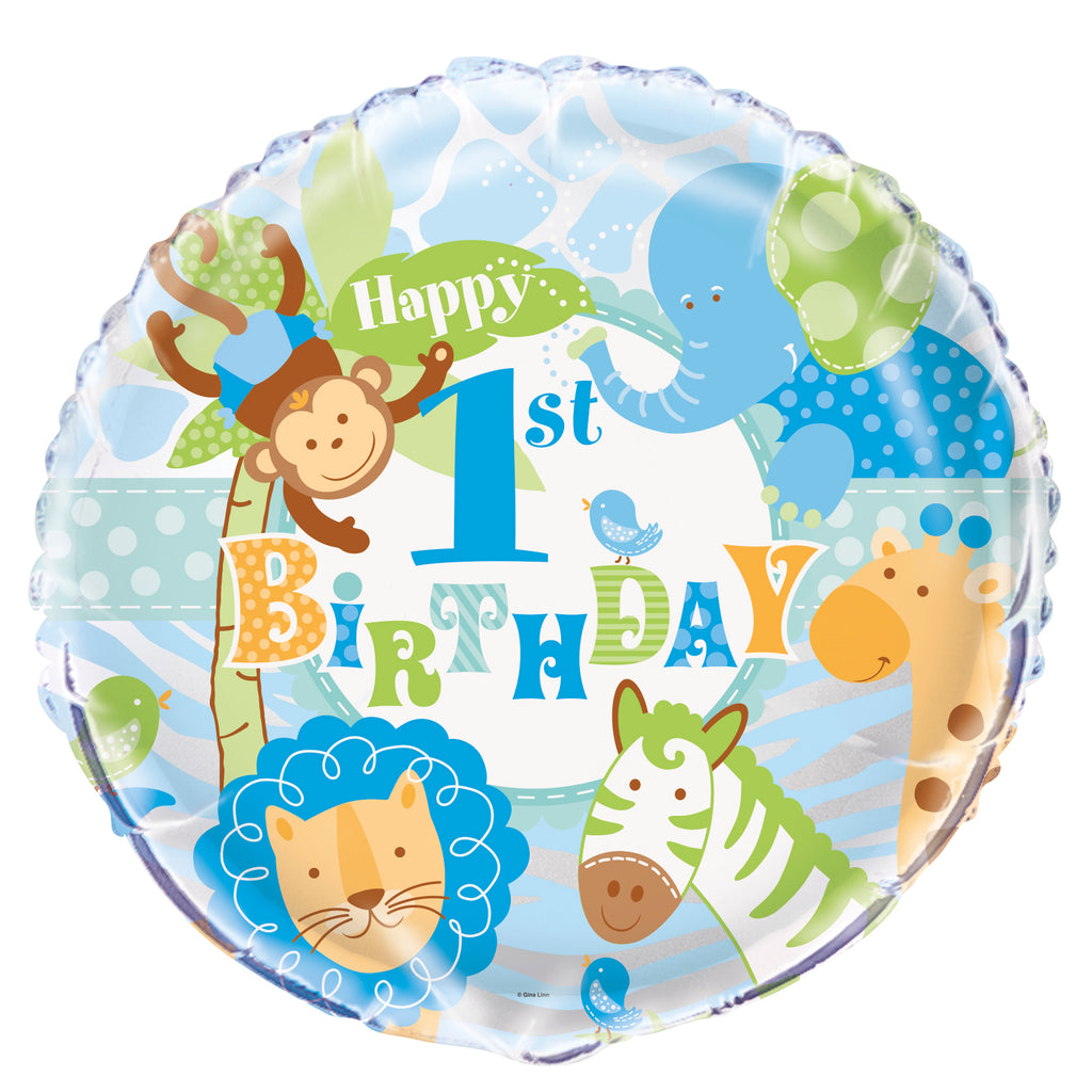 18" Blue 1st Birthday Safari Balloon