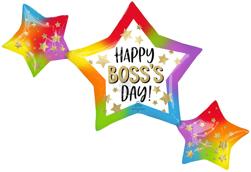 39" SuperShape Colorful Boss's Day Star Trio Foil Balloon