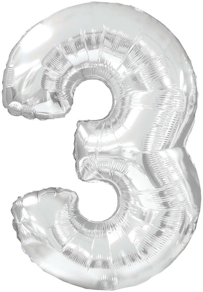 34" Jumbo Number #3 - Silver Foil Balloon