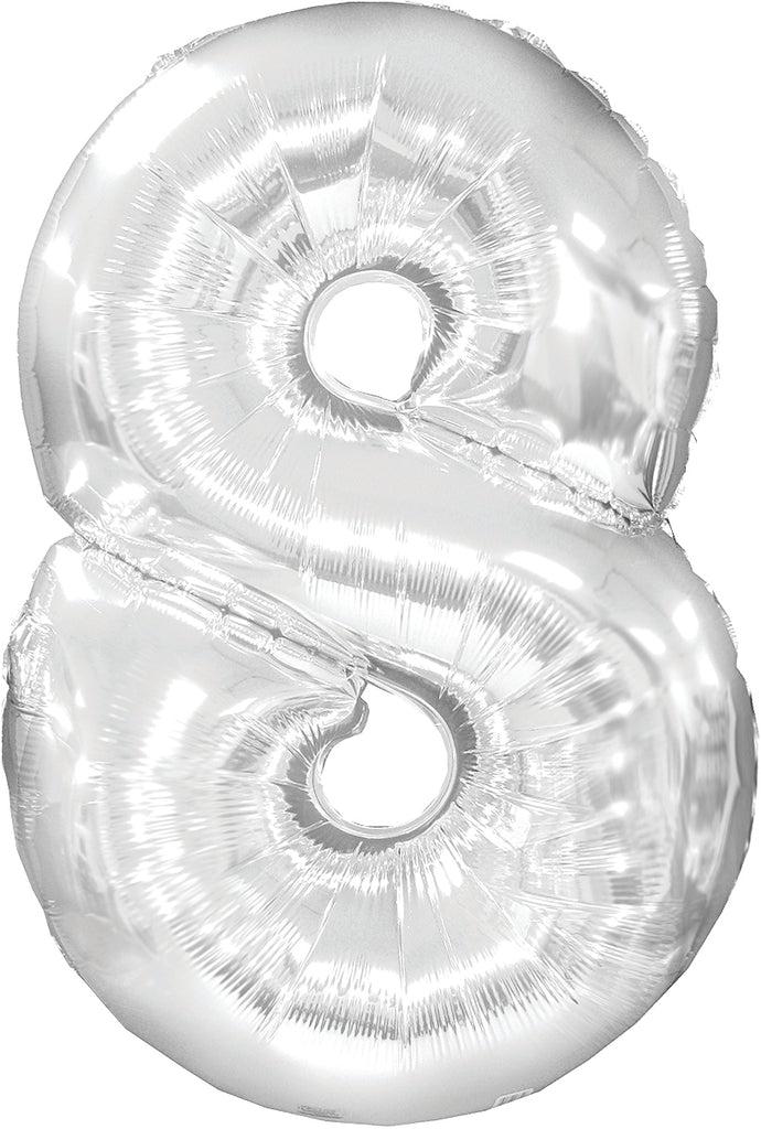 34" Jumbo Number #8 - Silver Foil Balloon