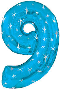 38" Blue Sparkle Nine Number Balloon