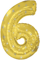 38" Gold Sparkle Six Jumbo Number Balloon