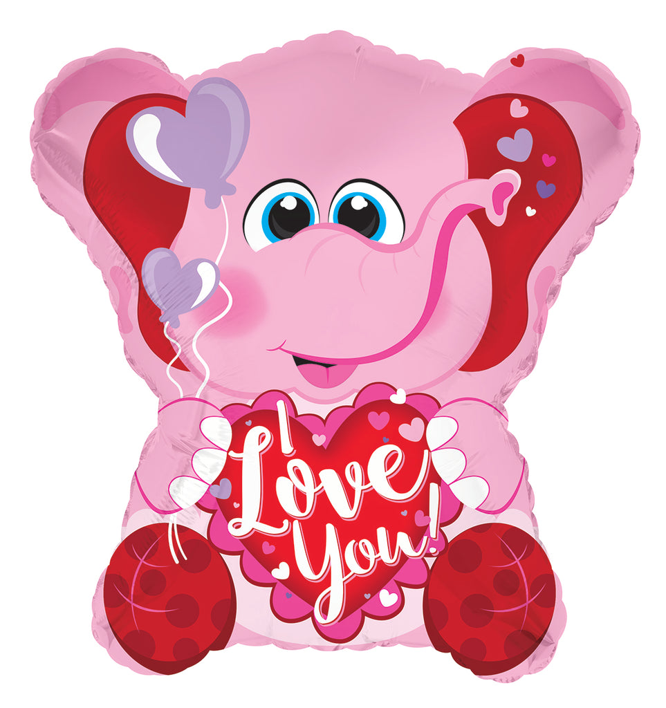 26" I Love You Pink Elephant Foil Balloon