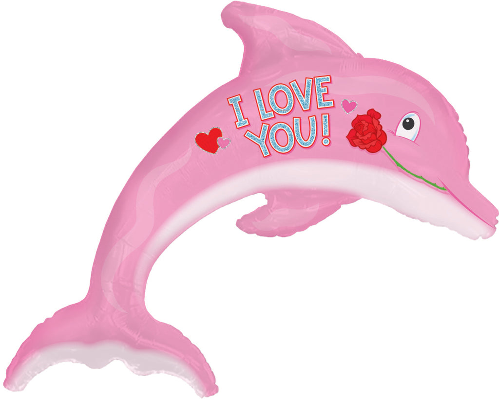38" I Love You Pink Dolphin Foil Balloon
