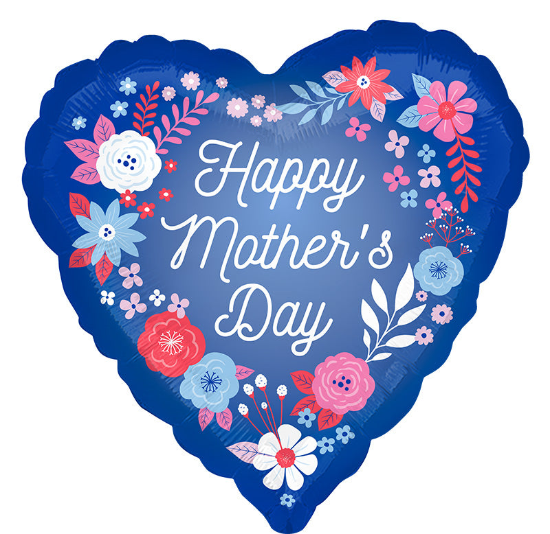 18" Blue Happy Mother's Day Artful Florals Foil Balloon