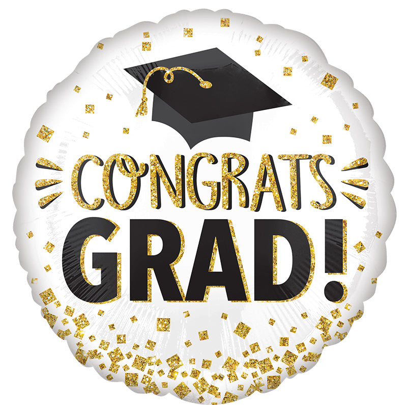 28" Jumbo Congrats Grad Gold Glitter Foil Balloon