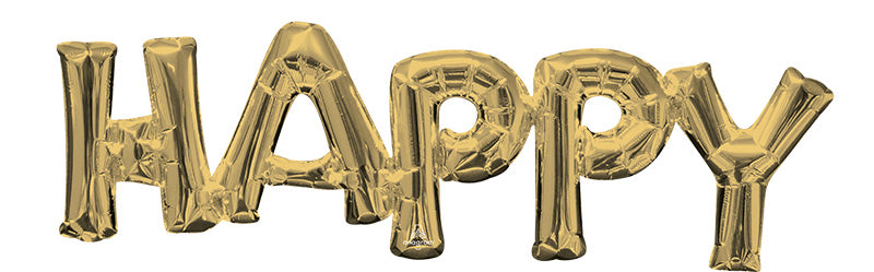Airfill Only Block Phrase " HAPPY" White Gold Foil Balloon