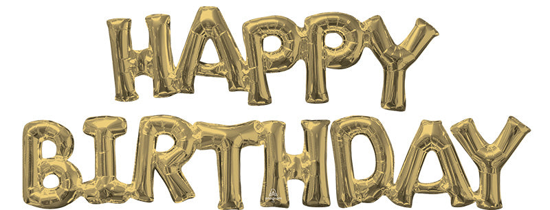 Airfill Only Block Phrase " Happy Birthday" White Gold Foil Balloon