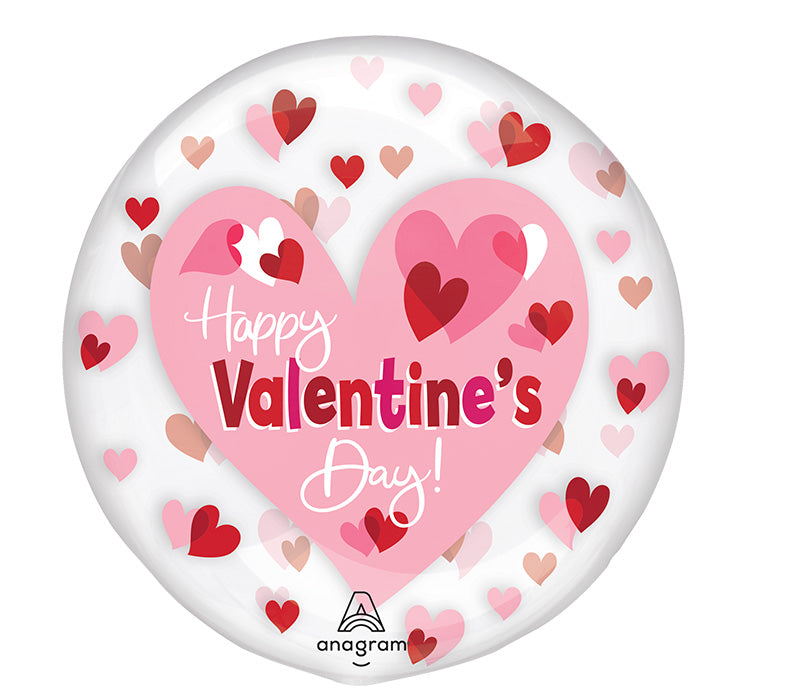 18" Printed Clearz Clear Valentine Playful Hearts Foil Balloon