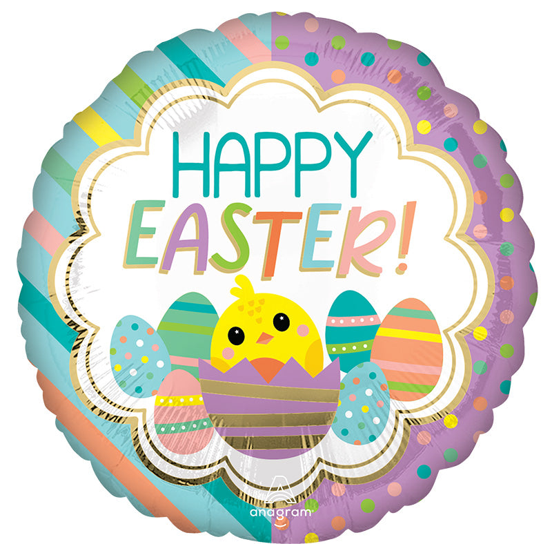 18" Happy Easter Stripes & Dots Foil Balloon