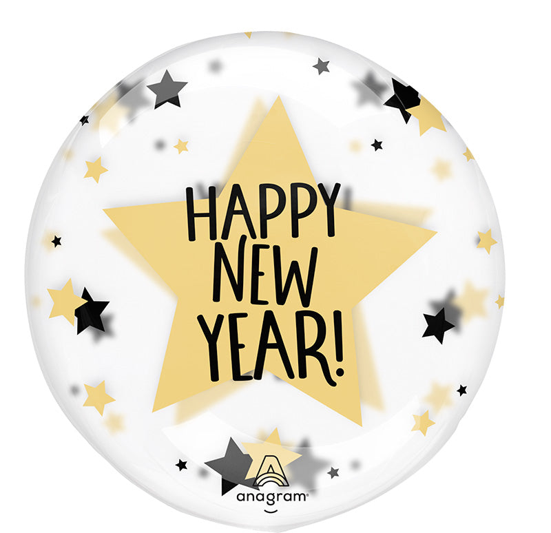 18" Printed Clearz Happy New Years Clearly Stars Foil Balloon