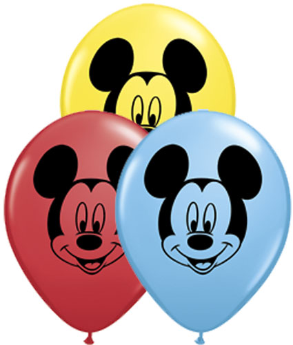 5" Mickey Mouse Face Assorted Colors (100 Per Bag) Latex Balloons