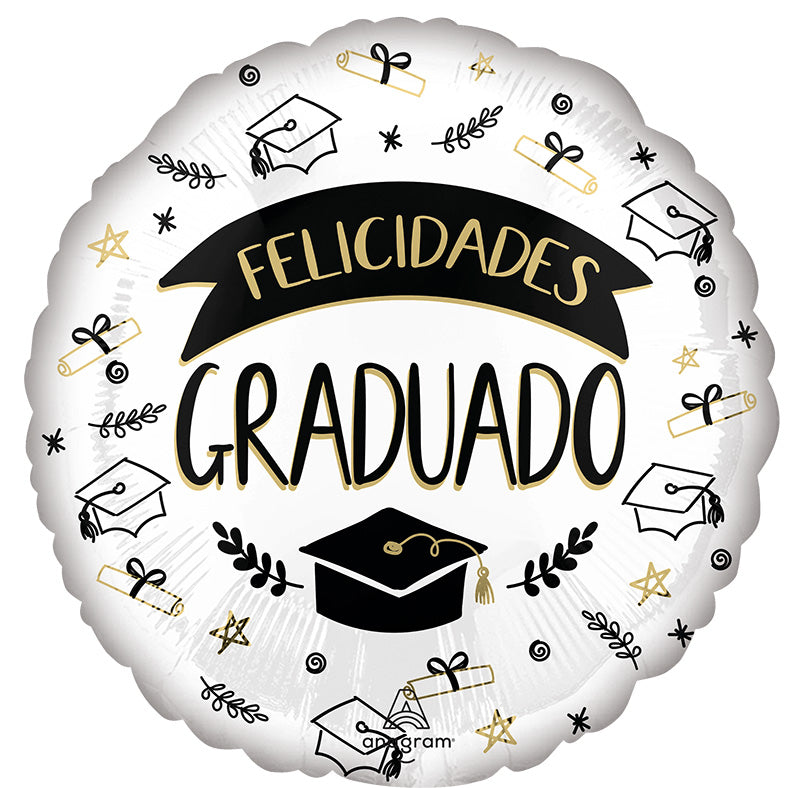 18" Sketched Felicidades Graduado (Spanish) Foil Balloon