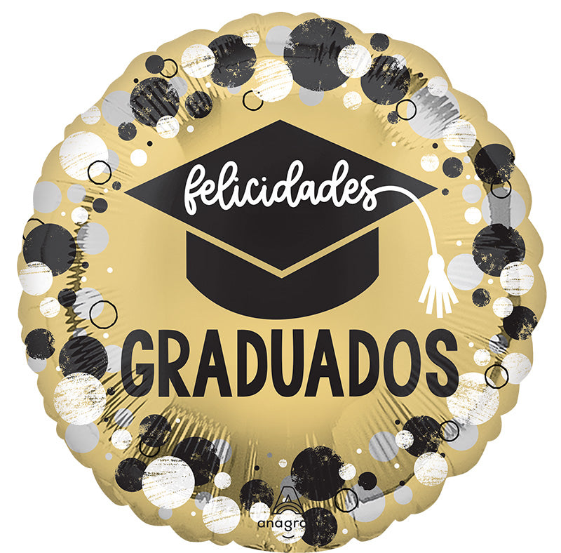 18" Felicidades Graduados Circles & Dots (Spanish) Foil Balloon