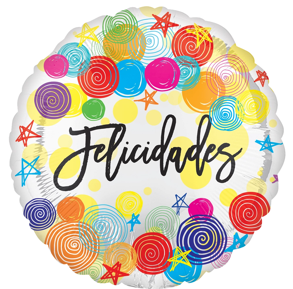 18" Felicidades Espirales (Spanish) Foil Balloon