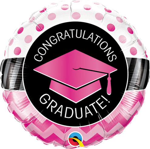 18" Graduate Pink Ceveron Dots Balloon
