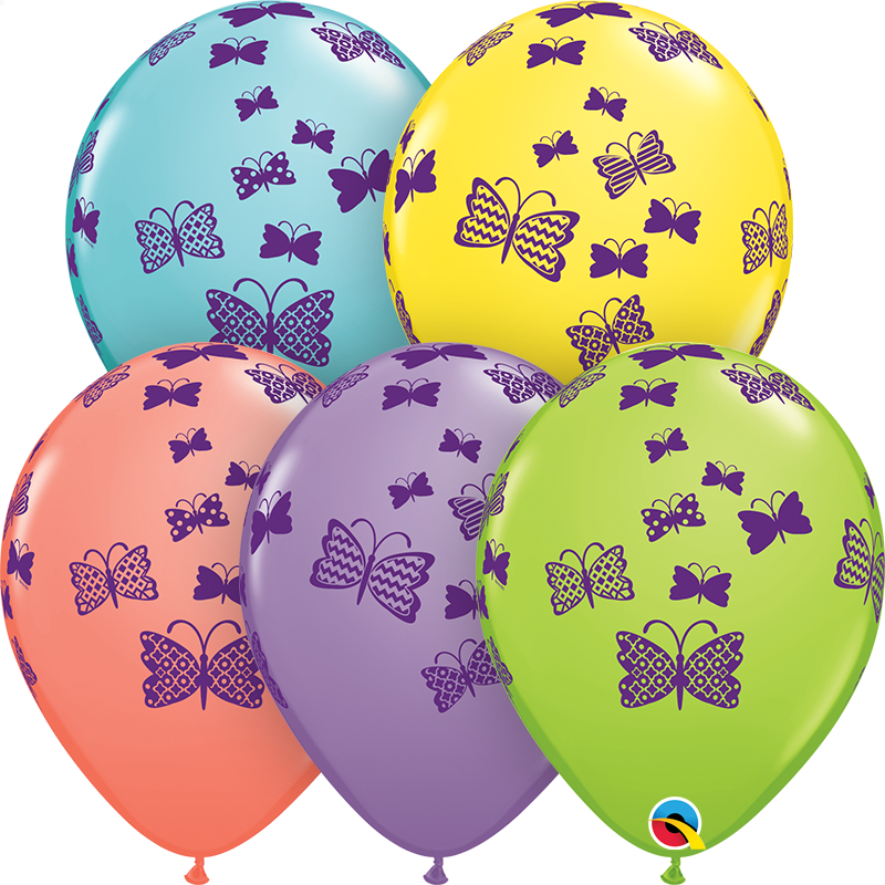 11" Patterned Butterflies Rising (50 Count) Latex Balloons