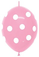 12" Link-O-Loon - All Over Print (50 Per Bag) (Fashion Bubble Gum Pink) Polka Dots - Pink Betallatex Latex Balloons