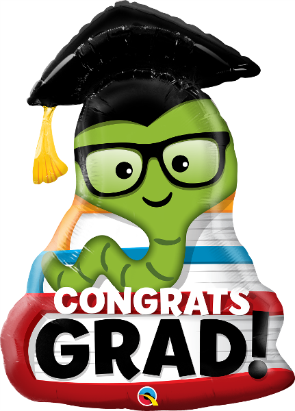 37" Congrats Grad Bookworm Foil Balloon