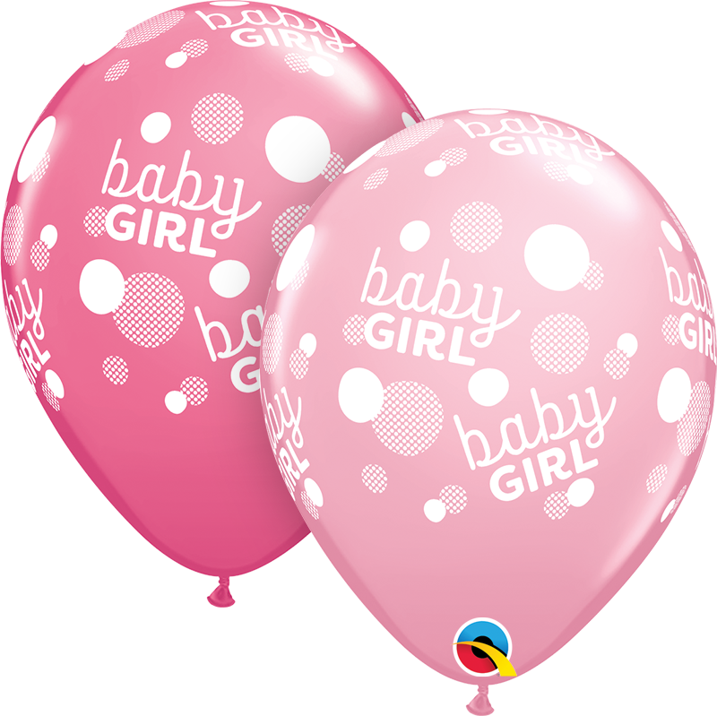 11" Baby Girl Dots-A-Round Latex Balloons (50 Count)