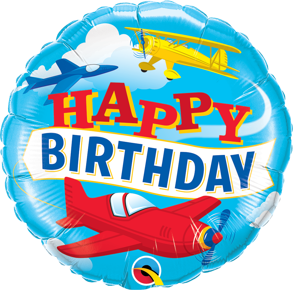 18" Round Birthday Airplanes Foil Balloon