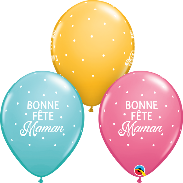 11" Bonne Fête Maman Petits Pois Latex Balloons (50 Count)