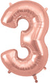 34" Number 3 Rose Gold Oaktree Foil Balloon