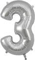 34" Number 3 Silver Oaktree Foil Balloon