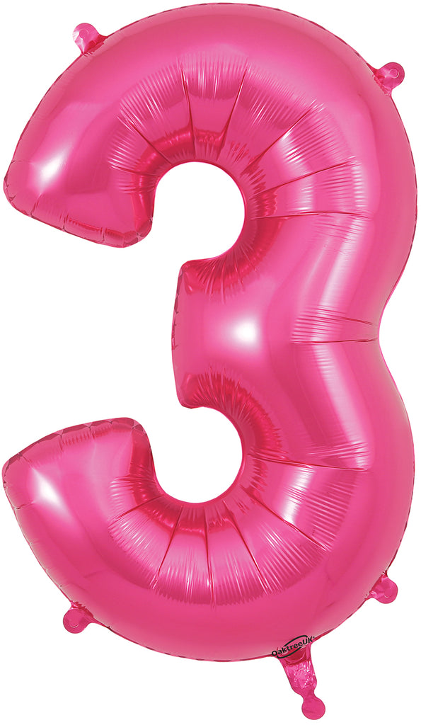 34" Number 3 Pink Oaktree Foil Balloon