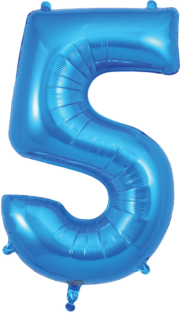 34" Number 5 Blue Oaktree Foil Balloon