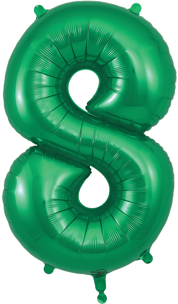 34" Number 8 Green Oaktree Foil Balloon