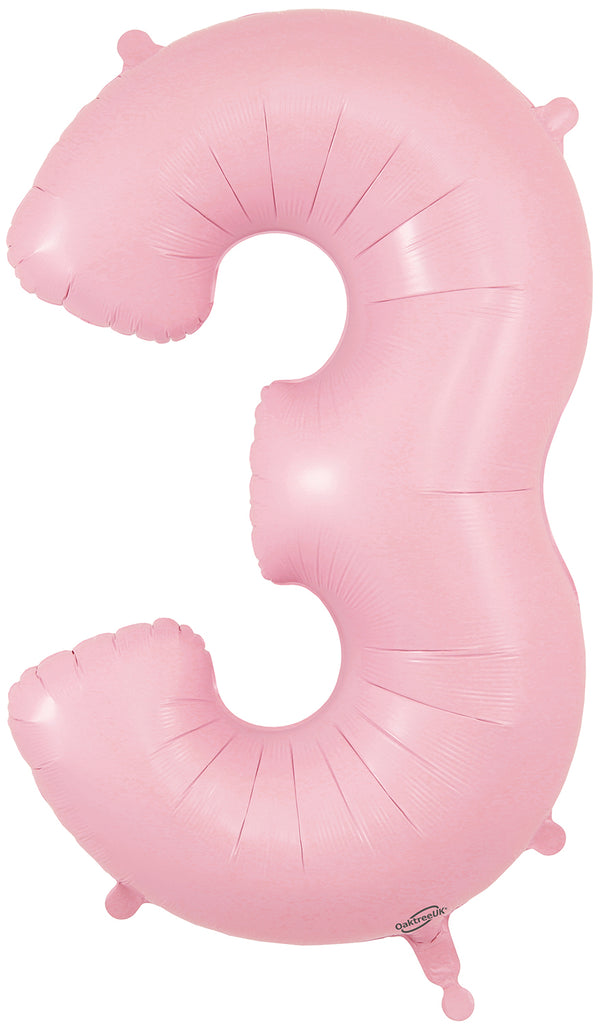 34" Number 3 Matte Pink Oaktree Foil Balloon