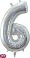 34" Number 6 Holographic Silver Oaktree Foil Balloon